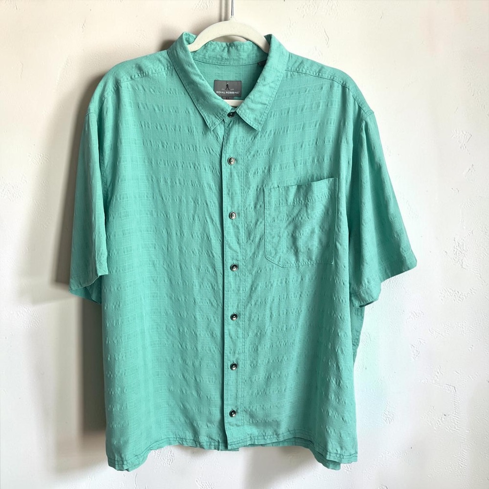 Royal Robbins Camp Shirt Men's XL Seafoam Green Lightweight Relaxed Fit Outdoors